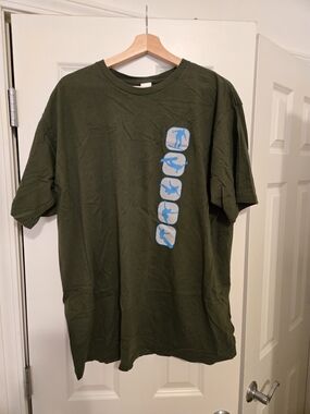 GAP Olive Green Short Sleeve Tee with Vertical Light Blue Icons